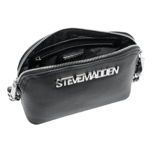 Steve Madden Black Dome Crossbody Bag with Silver Chain - Picture 2 of 4